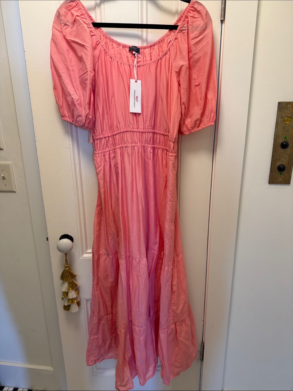 Vineyard Vines Pink Puff Sleeve Maxi Dress